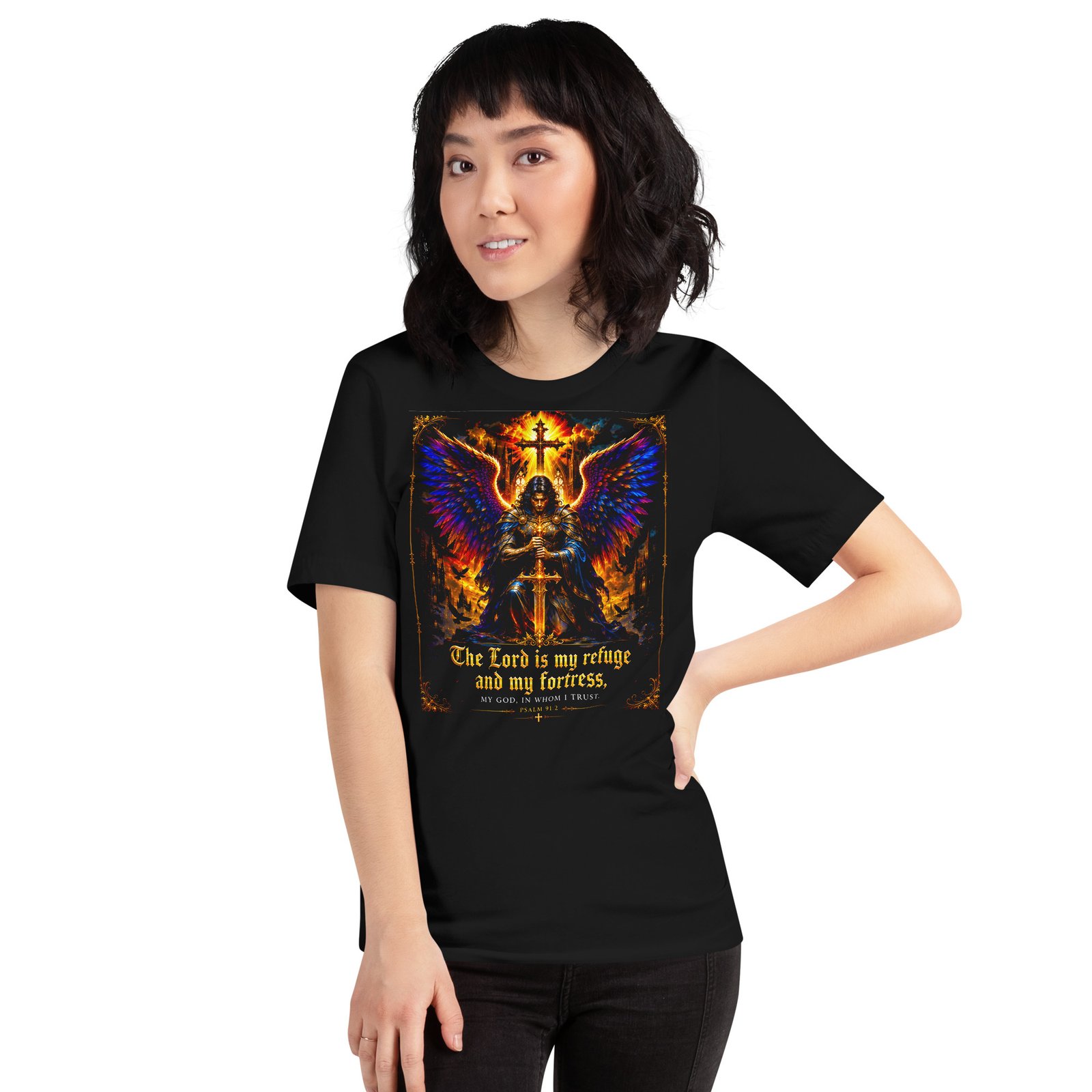 Psalm 91 Guardian Angel Christian Black Unisex T-Shirt - Imagen 10