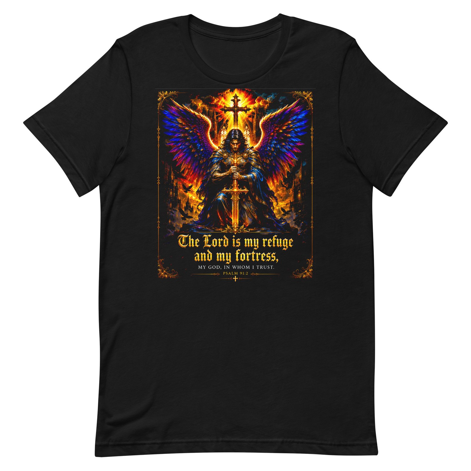 Psalm 91 Guardian Angel Christian Black Unisex T-Shirt - Imagen 6