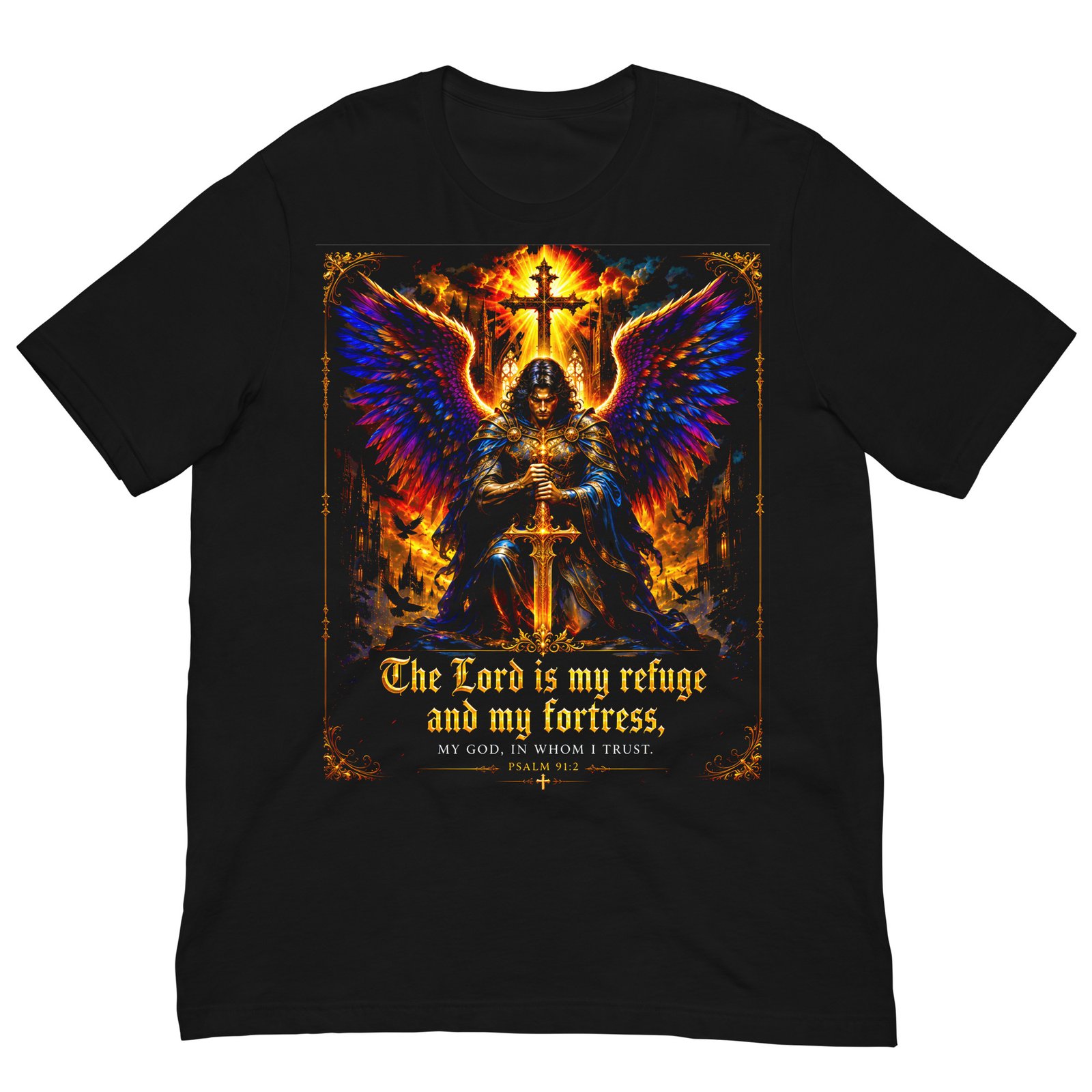 Psalm 91 Guardian Angel Christian Black Unisex T-Shirt - Imagen 7