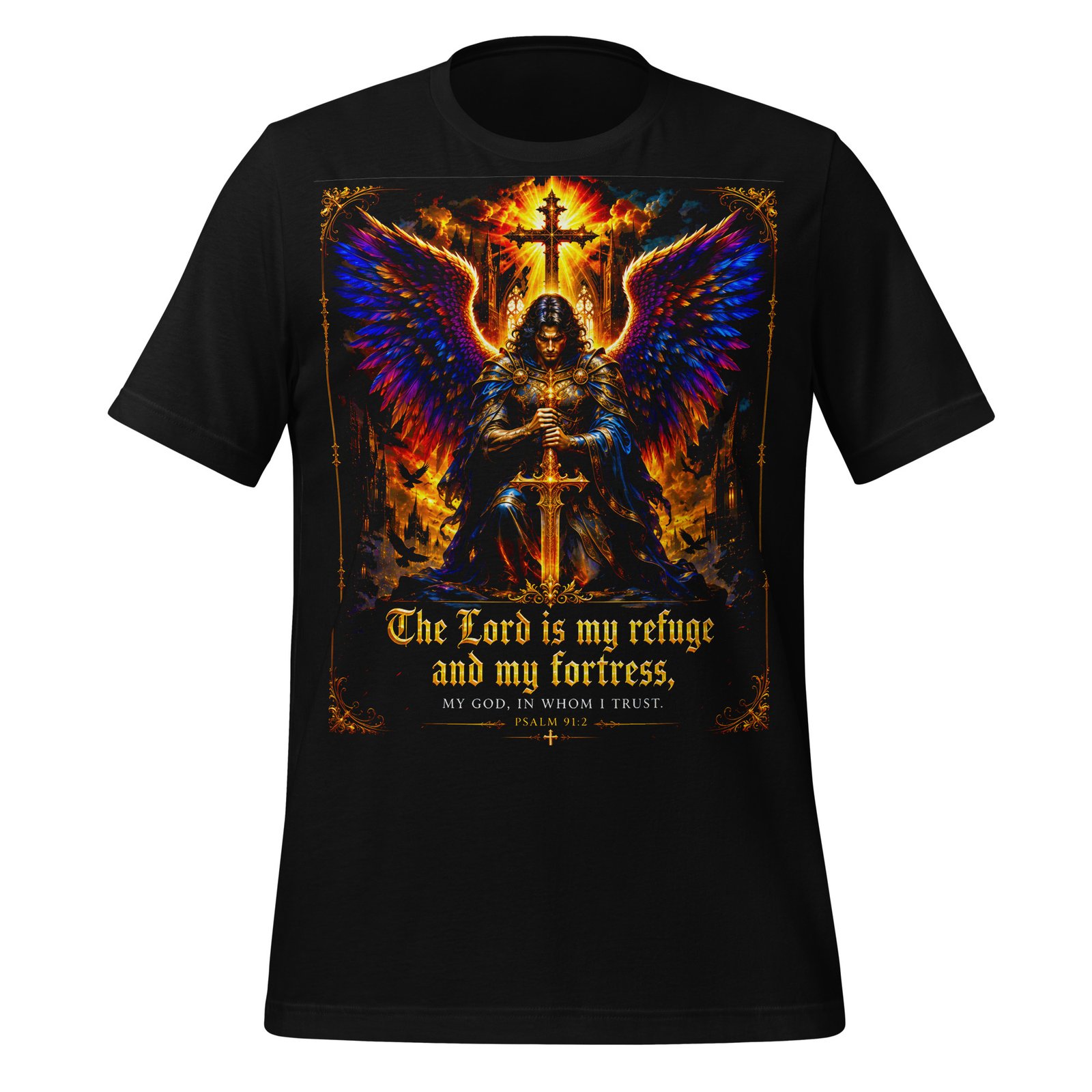 Psalm 91 Guardian Angel Christian Black Unisex T-Shirt - Imagen 5