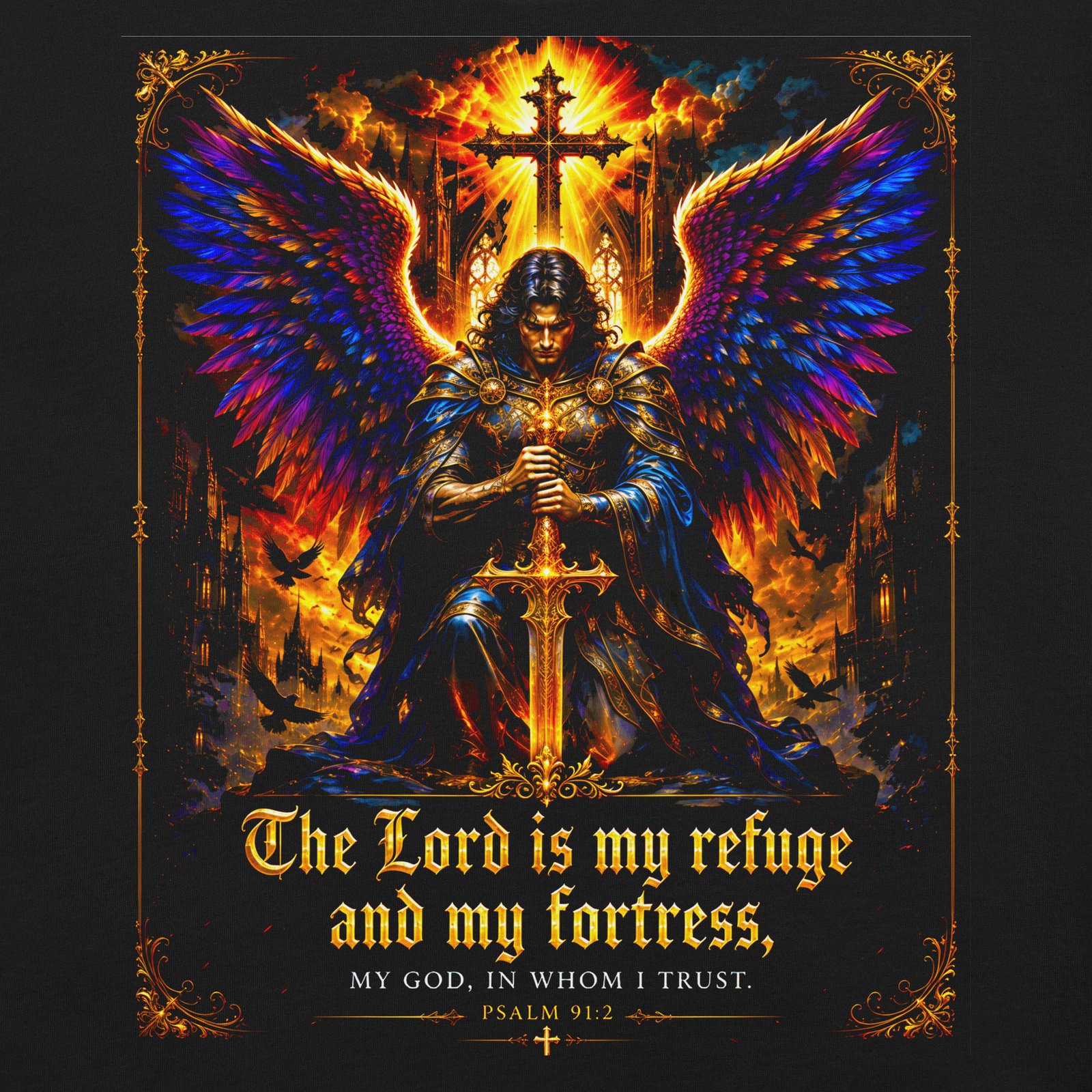 Psalm 91 Guardian Angel Christian Black Unisex T-Shirt - Imagen 22