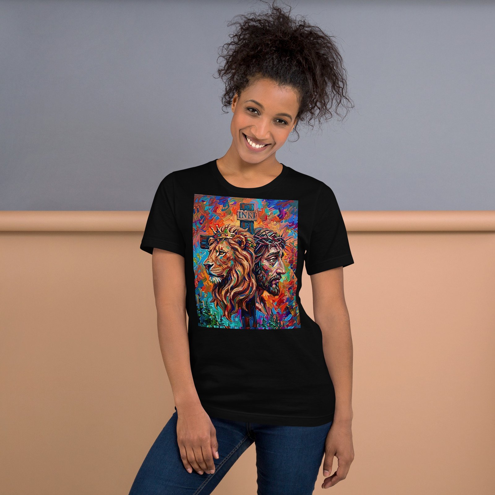 Unisex Lion & Crown of Thorns Christian Art T-Shirt - Imagen 18