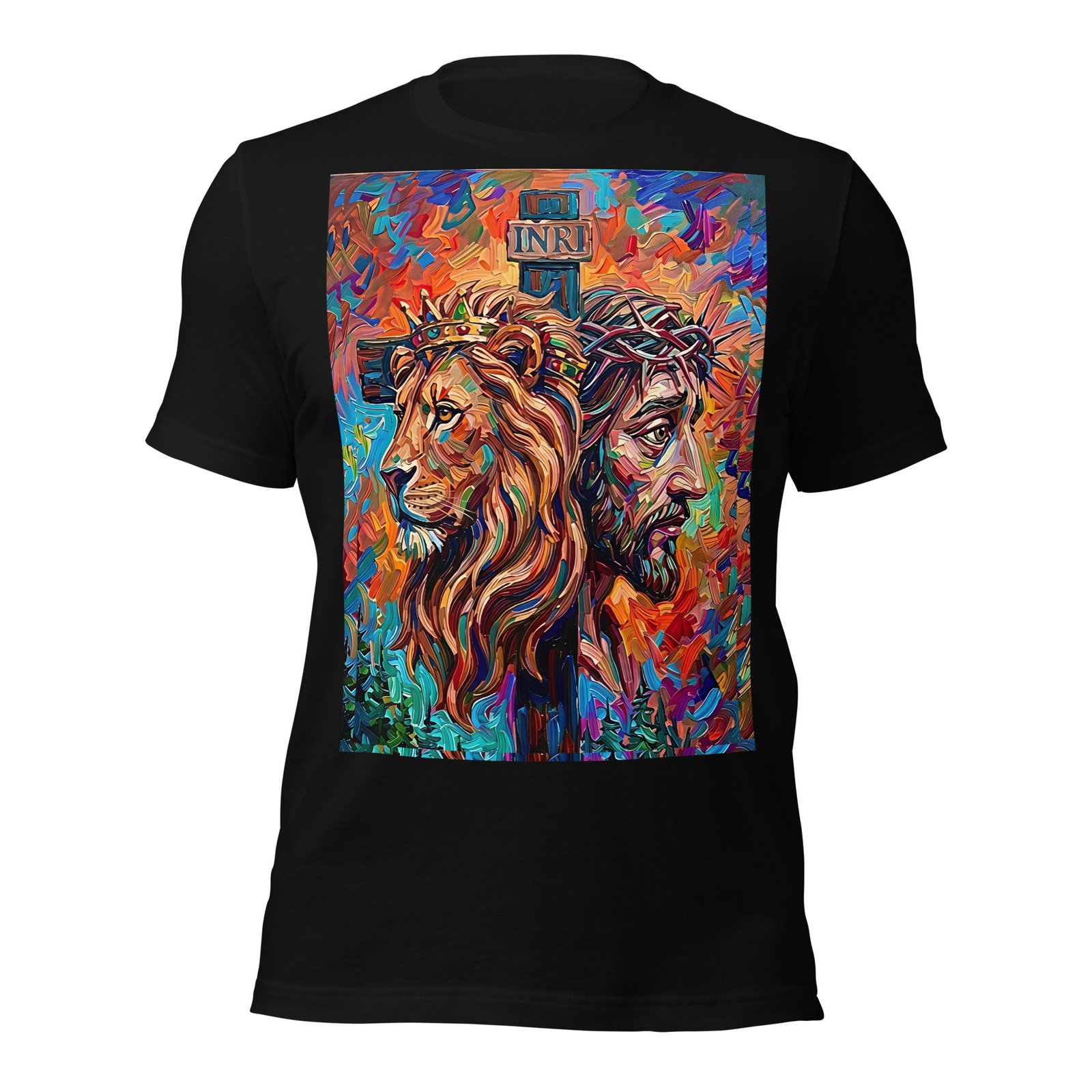 Unisex Lion & Crown of Thorns Christian Art T-Shirt - Imagen 2