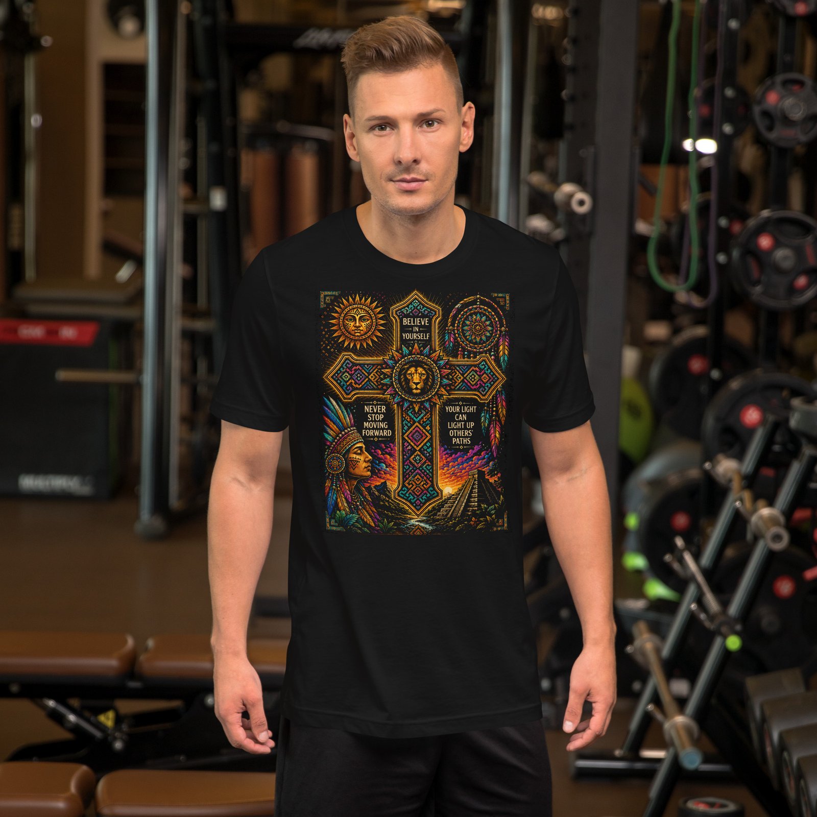 Believe in Yourself Lion Cross Black Unisex T-Shirt - Image 14
