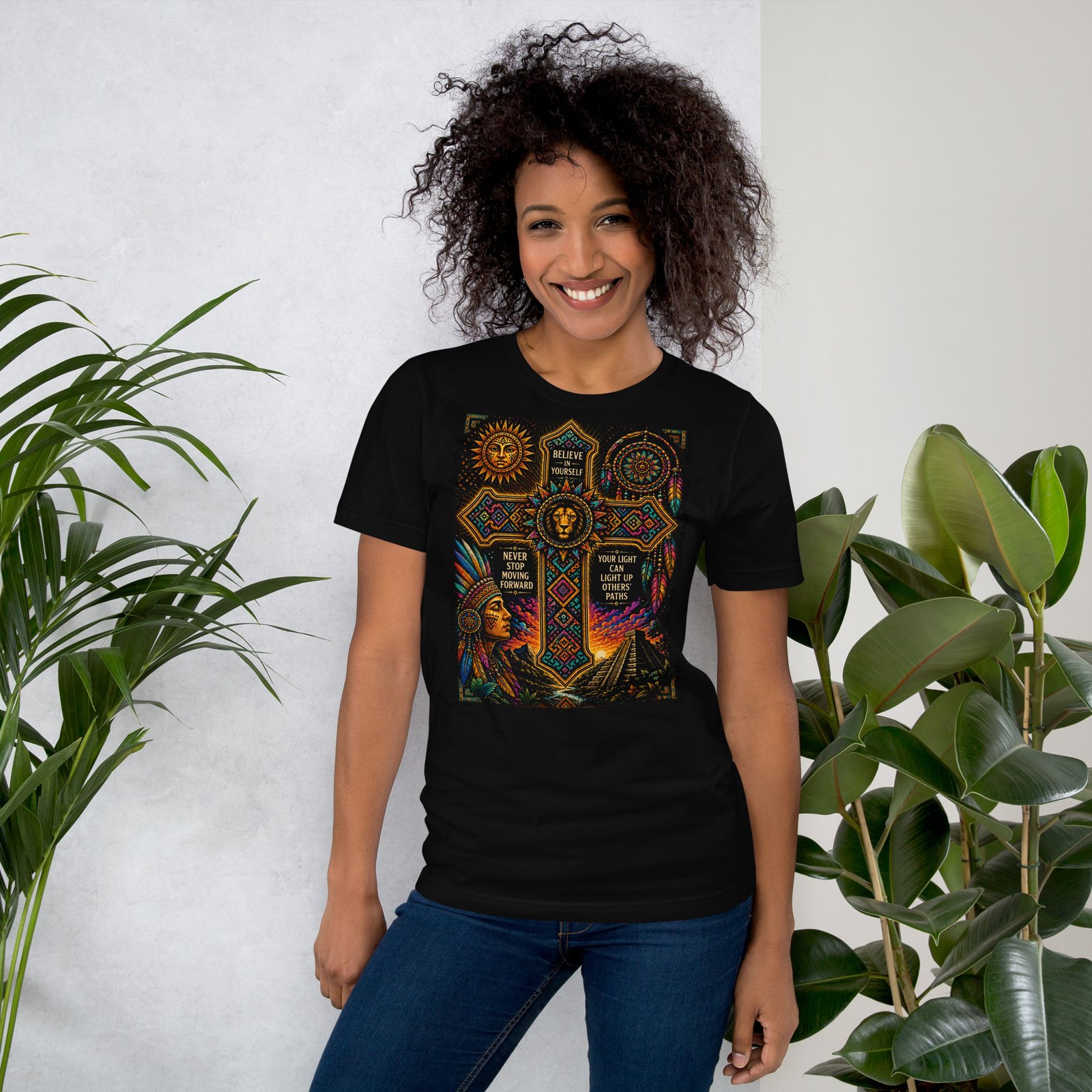 Believe in Yourself Lion Cross Black Unisex T-Shirt - Image 18