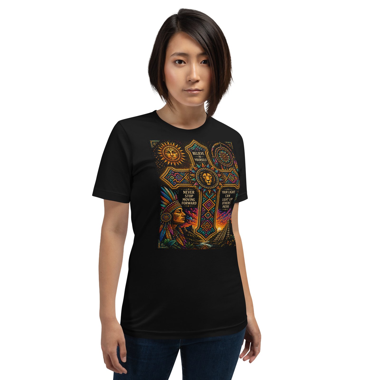 Believe in Yourself Lion Cross Black Unisex T-Shirt - Image 10