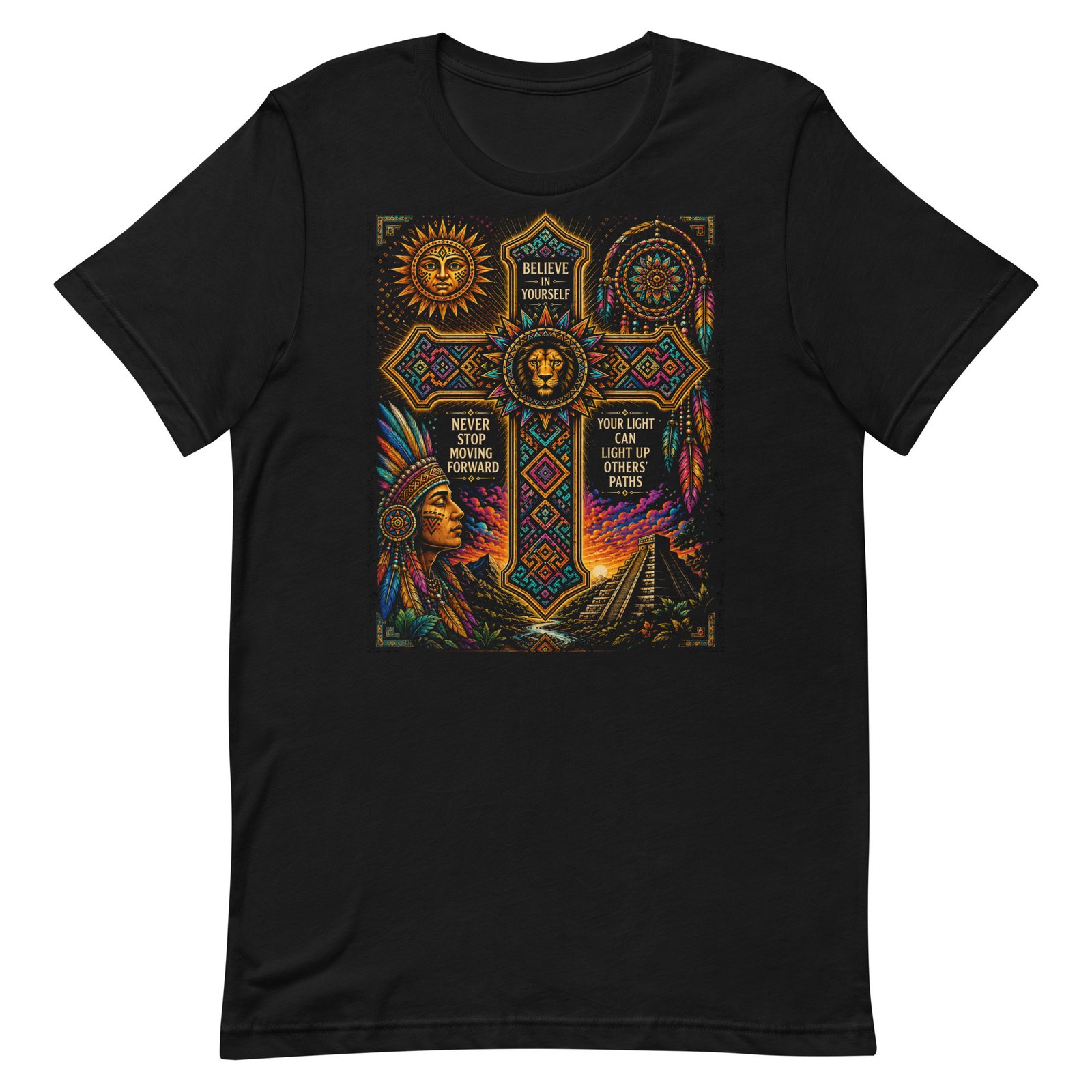 Believe in Yourself Lion Cross Black Unisex T-Shirt - Image 6