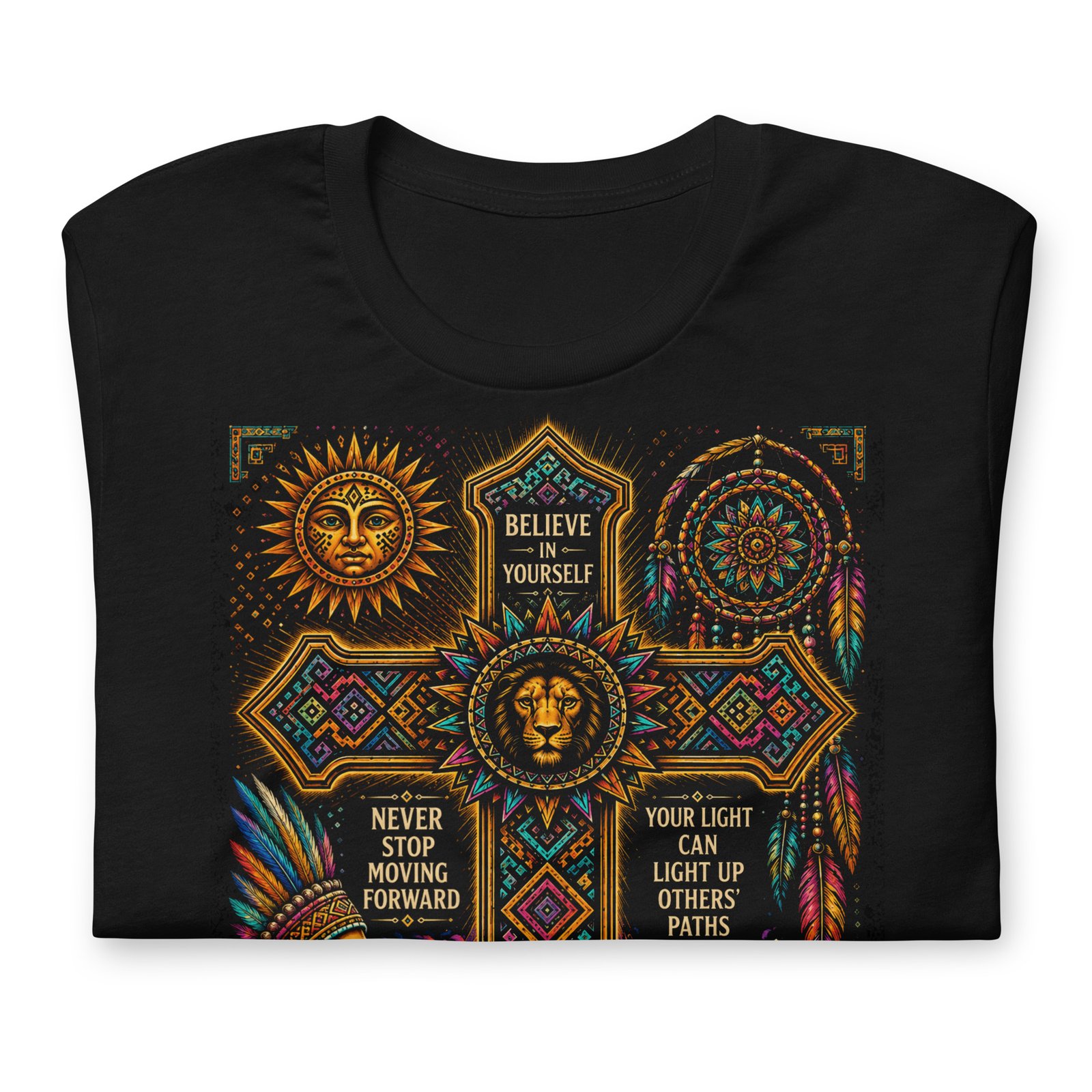 Believe in Yourself Lion Cross Black Unisex T-Shirt - Image 12