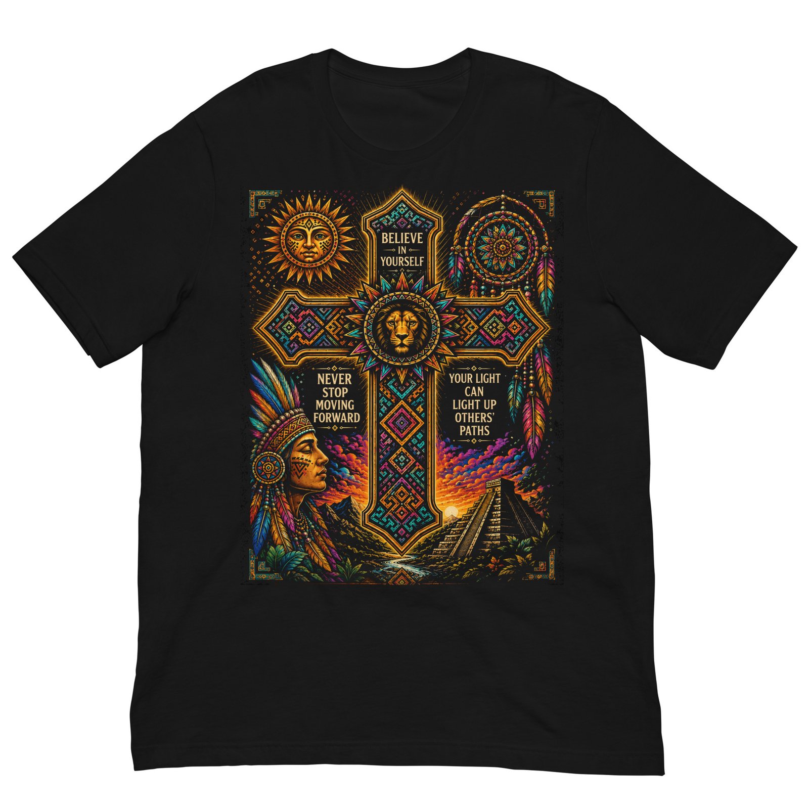 Believe in Yourself Lion Cross Black Unisex T-Shirt - Image 7