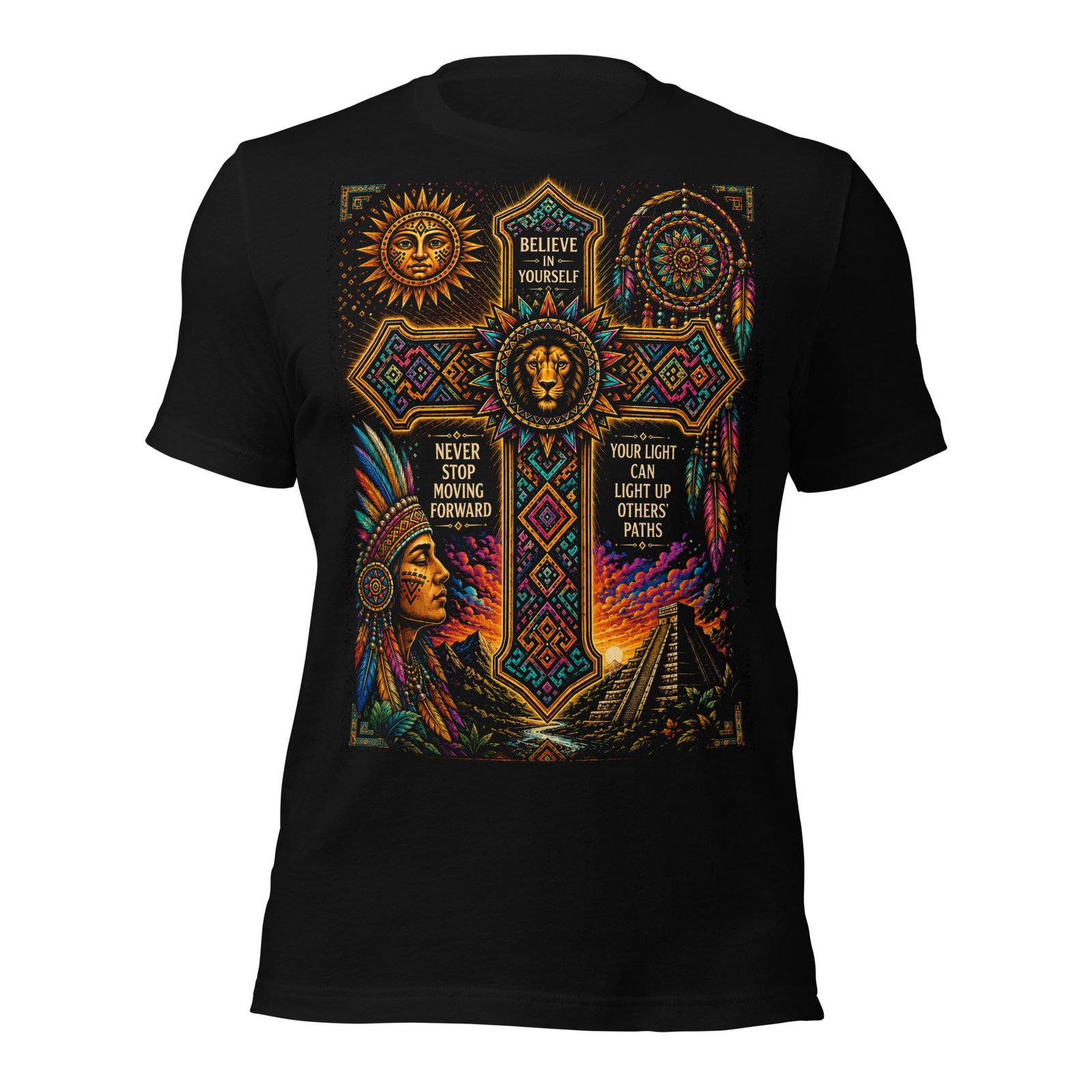 Believe in Yourself Lion Cross Black Unisex T-Shirt - Image 2