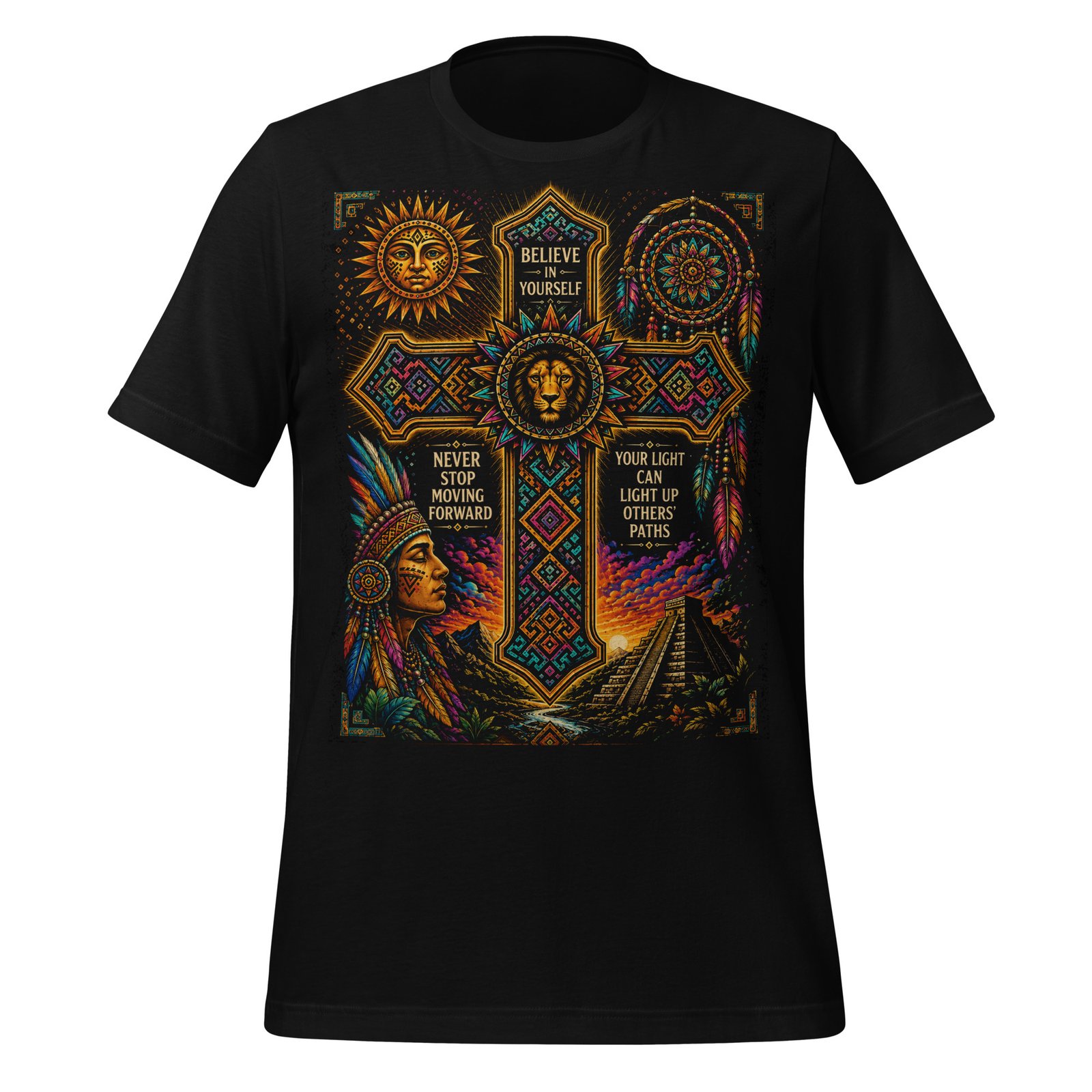 Believe in Yourself Lion Cross Black Unisex T-Shirt - Image 5