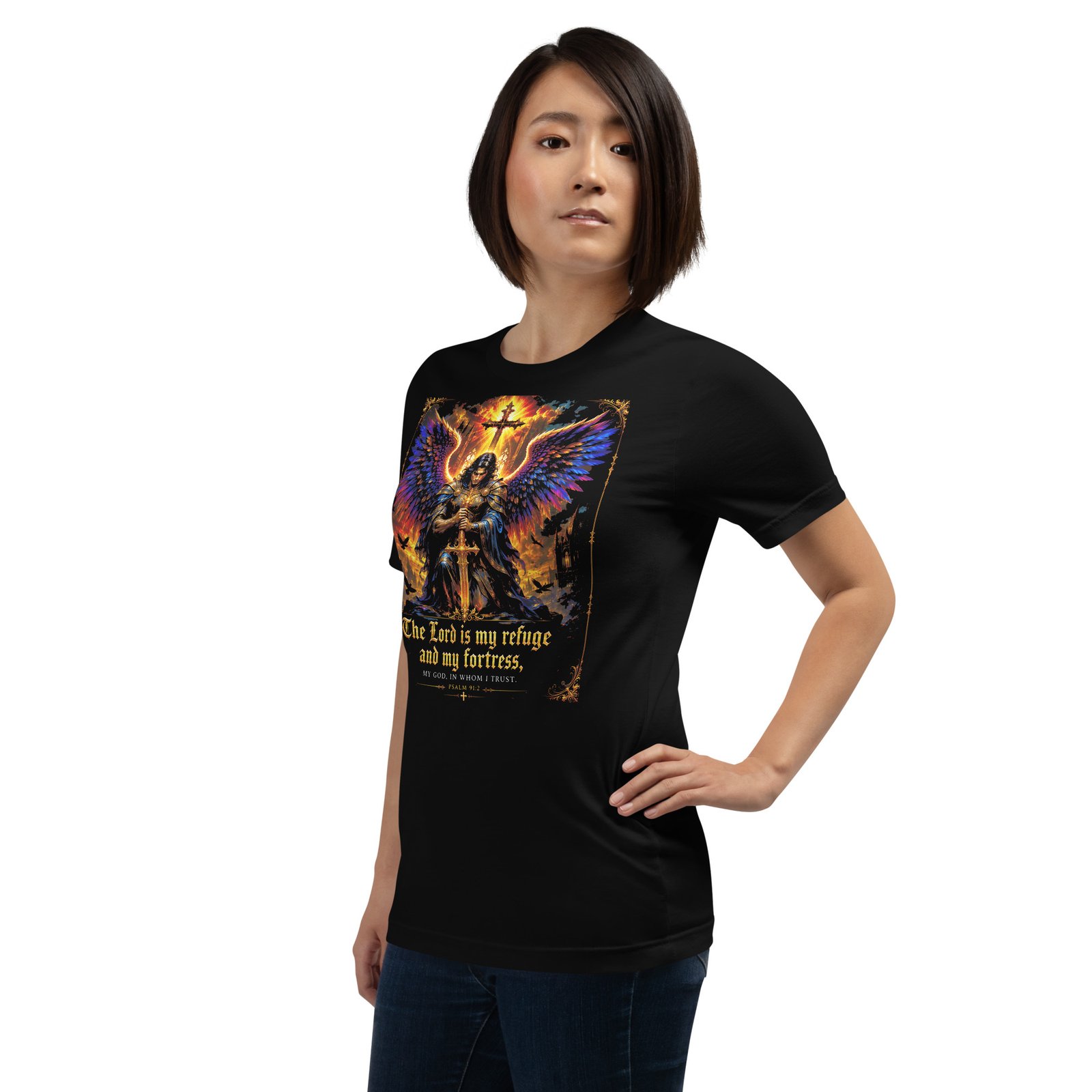 Psalm 91 Guardian Angel Christian Black Unisex T-Shirt - Imagen 16