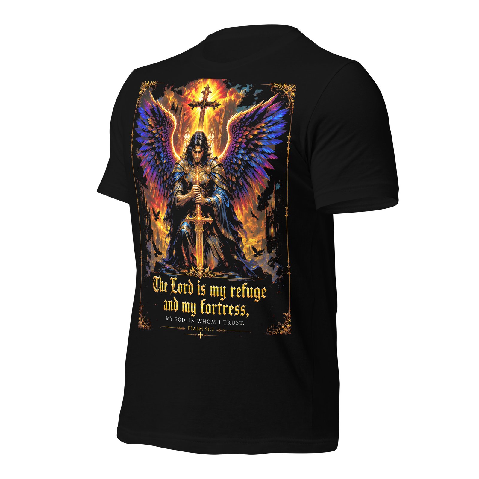 Psalm 91 Guardian Angel Christian Black Unisex T-Shirt - Imagen 4