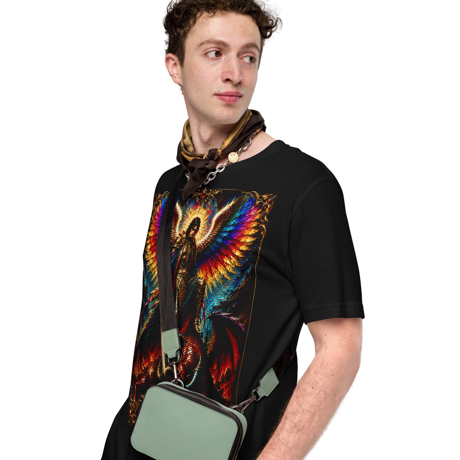 Archangel Michael Defeating Evil Black Unisex T-Shirt - Imagen 17