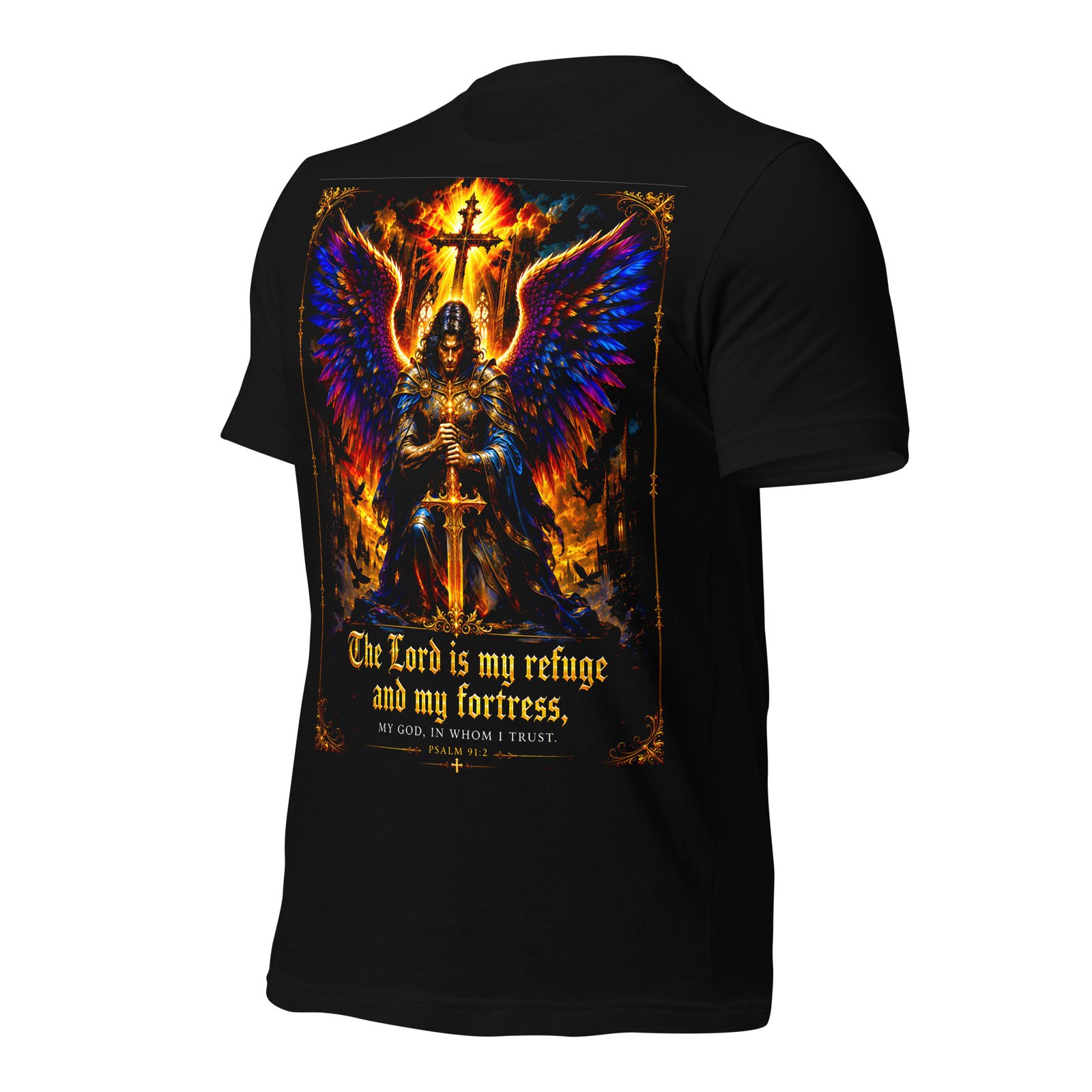 Psalm 91 Guardian Angel Christian Black Unisex T-Shirt - Imagen 3