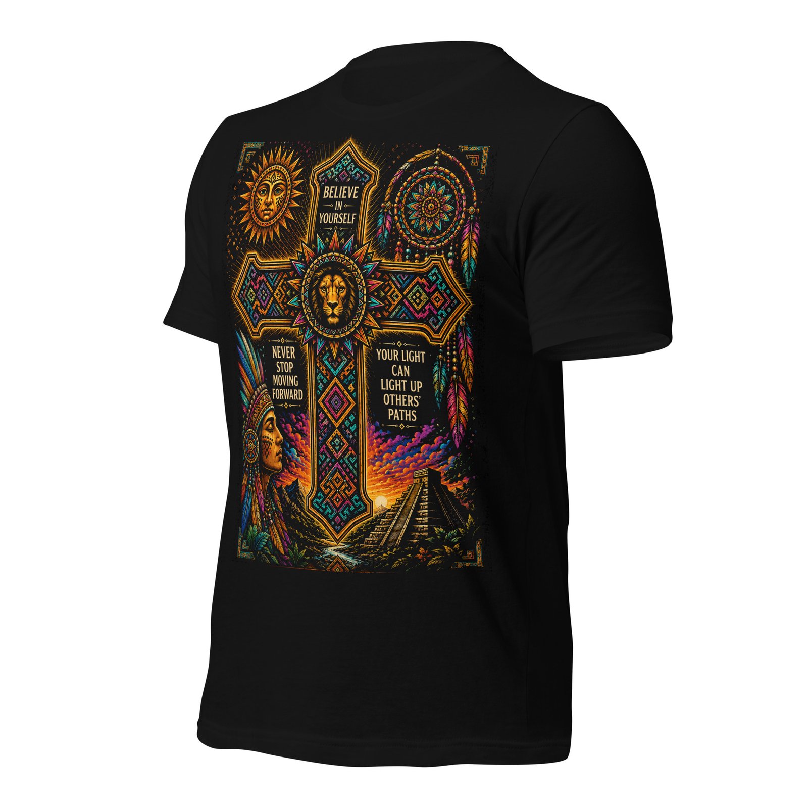 Believe in Yourself Lion Cross Black Unisex T-Shirt - Image 3