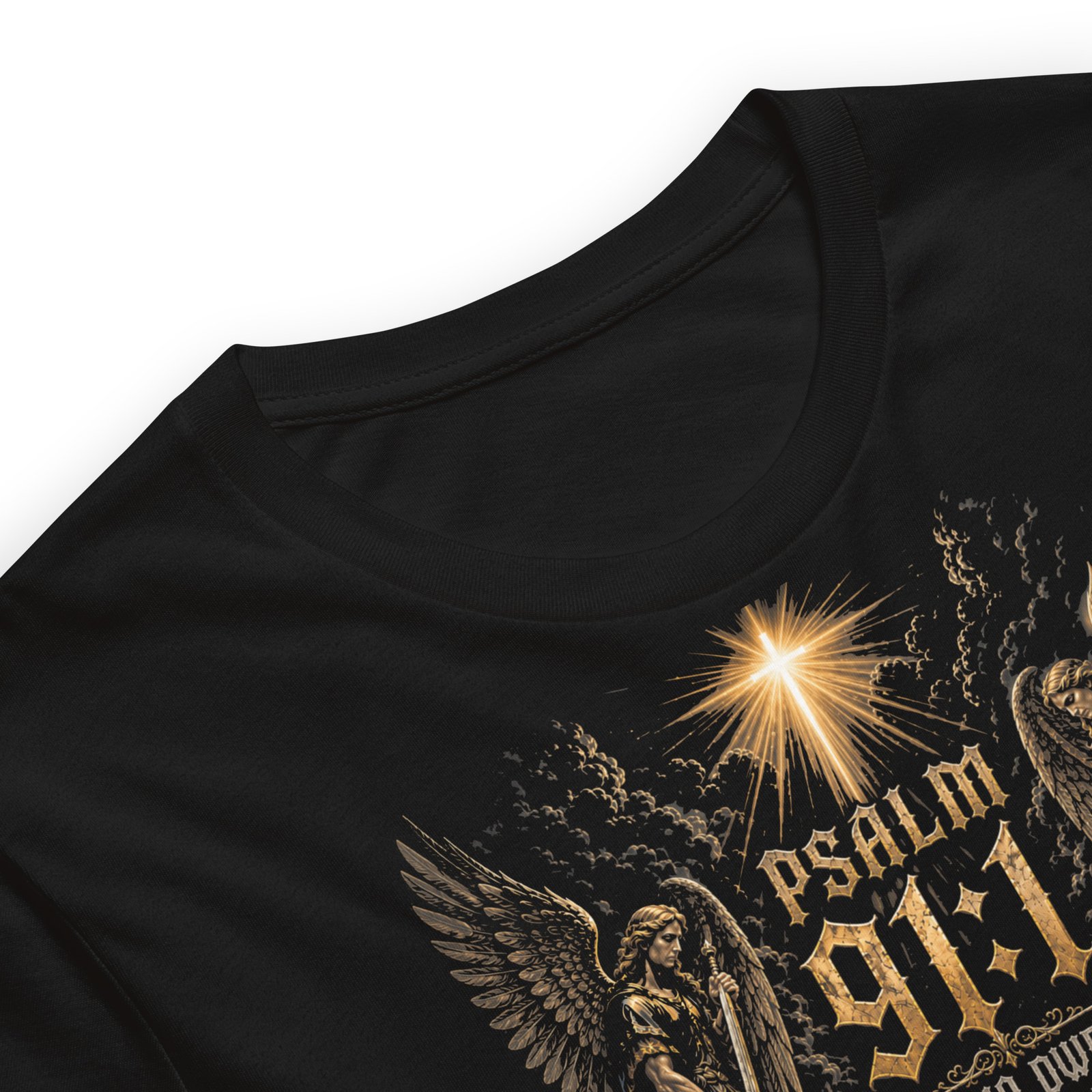 Psalm 91 Lion & Angels Christian Black Unisex T-Shirt - Imagen 29
