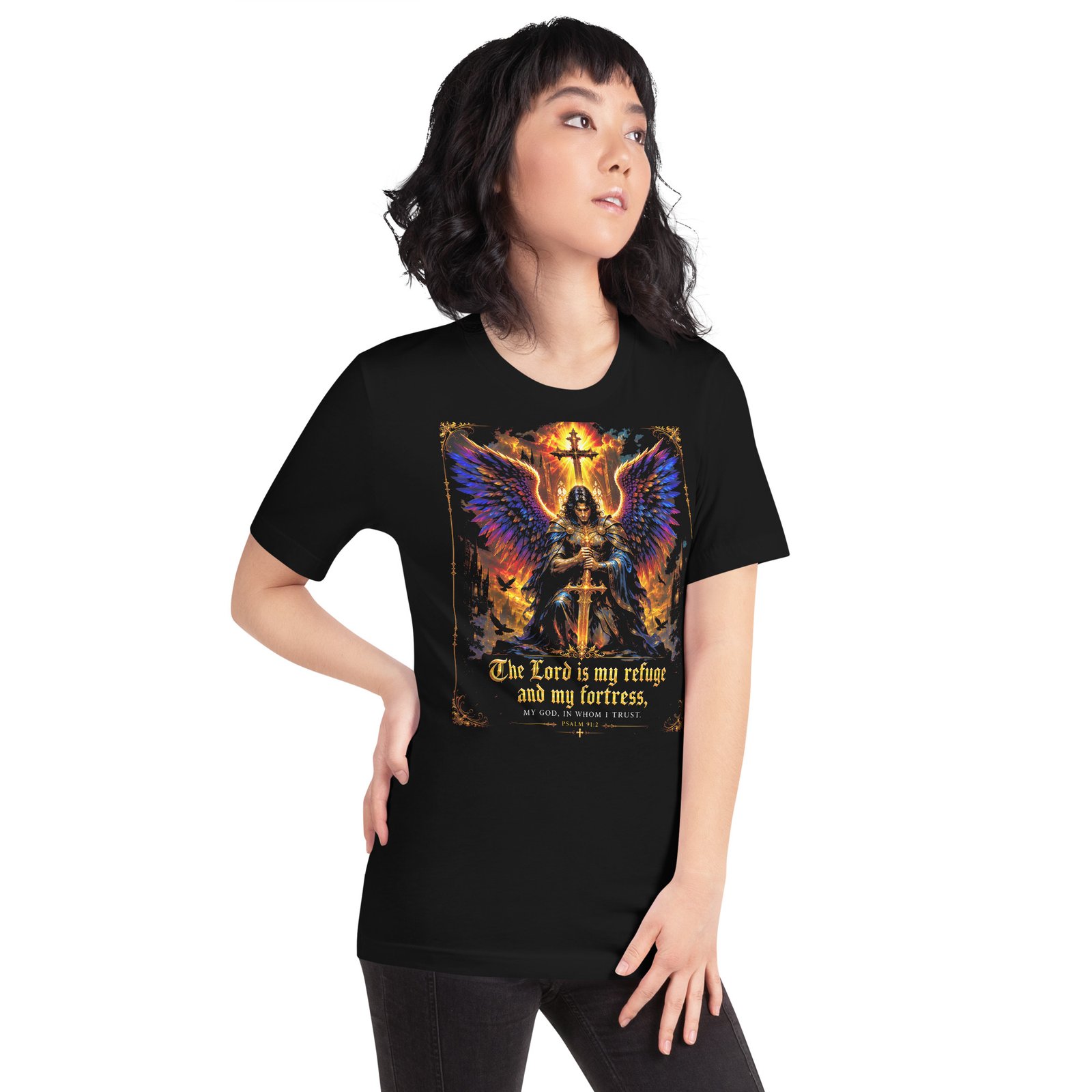 Psalm 91 Guardian Angel Christian Black Unisex T-Shirt - Imagen 15