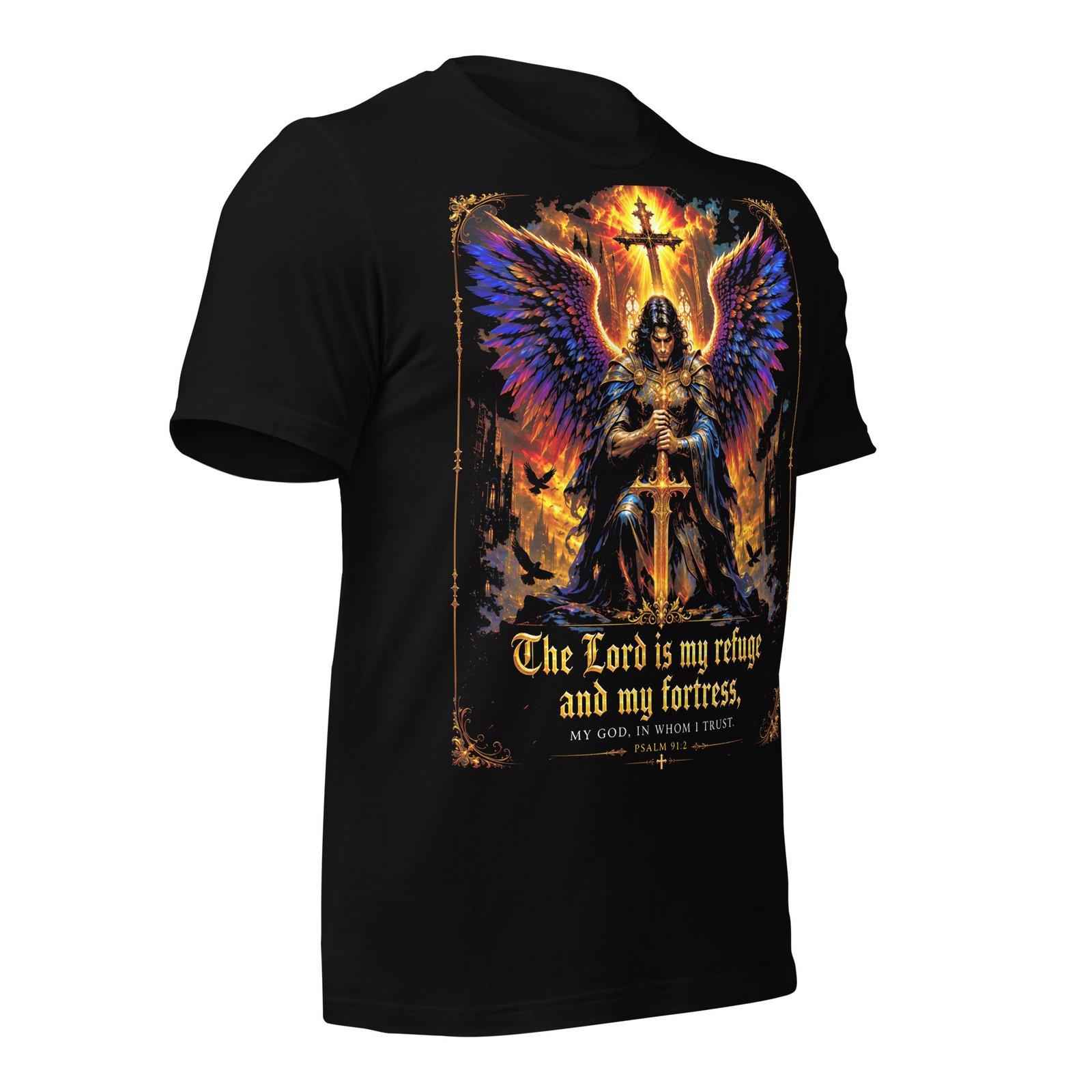 Psalm 91 Guardian Angel Christian Black Unisex T-Shirt - Imagen 5