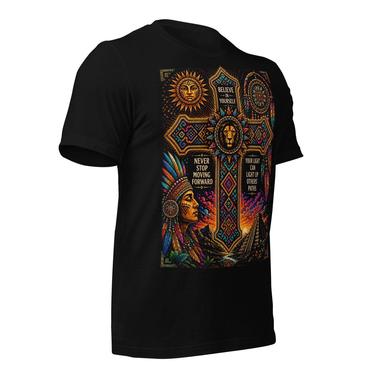 Believe in Yourself Lion Cross Black Unisex T-Shirt - Image 4