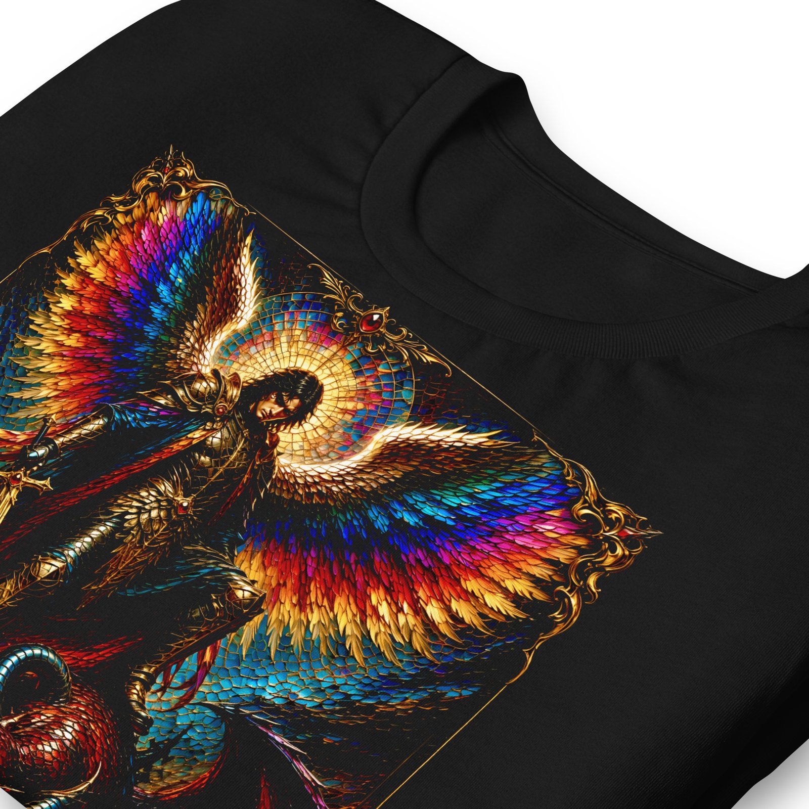 Archangel Michael Defeating Evil Black Unisex T-Shirt - Imagen 15
