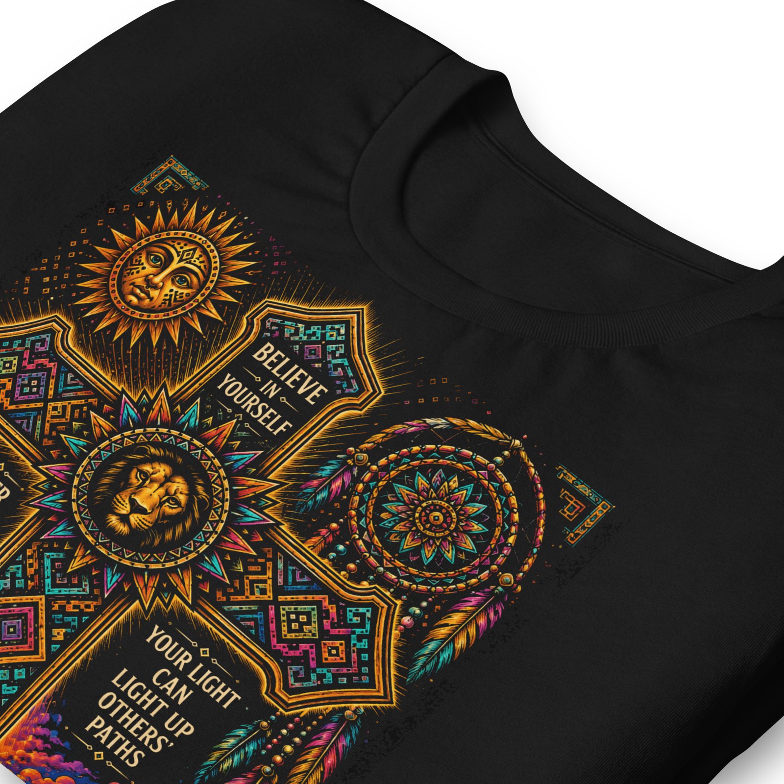 Believe in Yourself Lion Cross Black Unisex T-Shirt - Image 13
